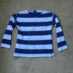 J Crew navy and white striped long sleeve crew neck t-shirt